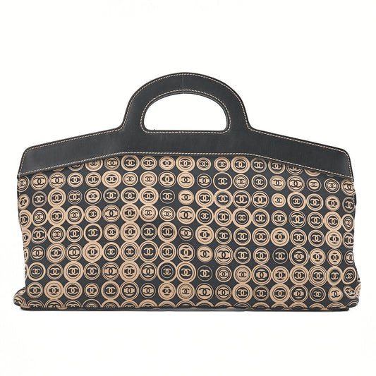 CHANEL Coco Mark All-Over Pattern Handbag Cotton Black X Gold Gold-Tone Hardware, Pre-Owned