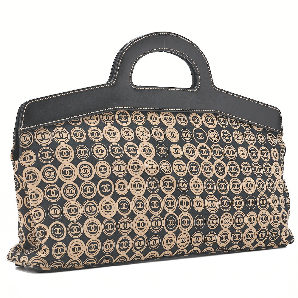 CHANEL Coco Mark All-Over Pattern Handbag Cotton Black X Gold Gold-Tone Hardware, Pre-Owned