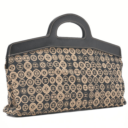 CHANEL Coco Mark All-Over Pattern Handbag Cotton Black X Gold Gold-Tone Hardware, Pre-Owned