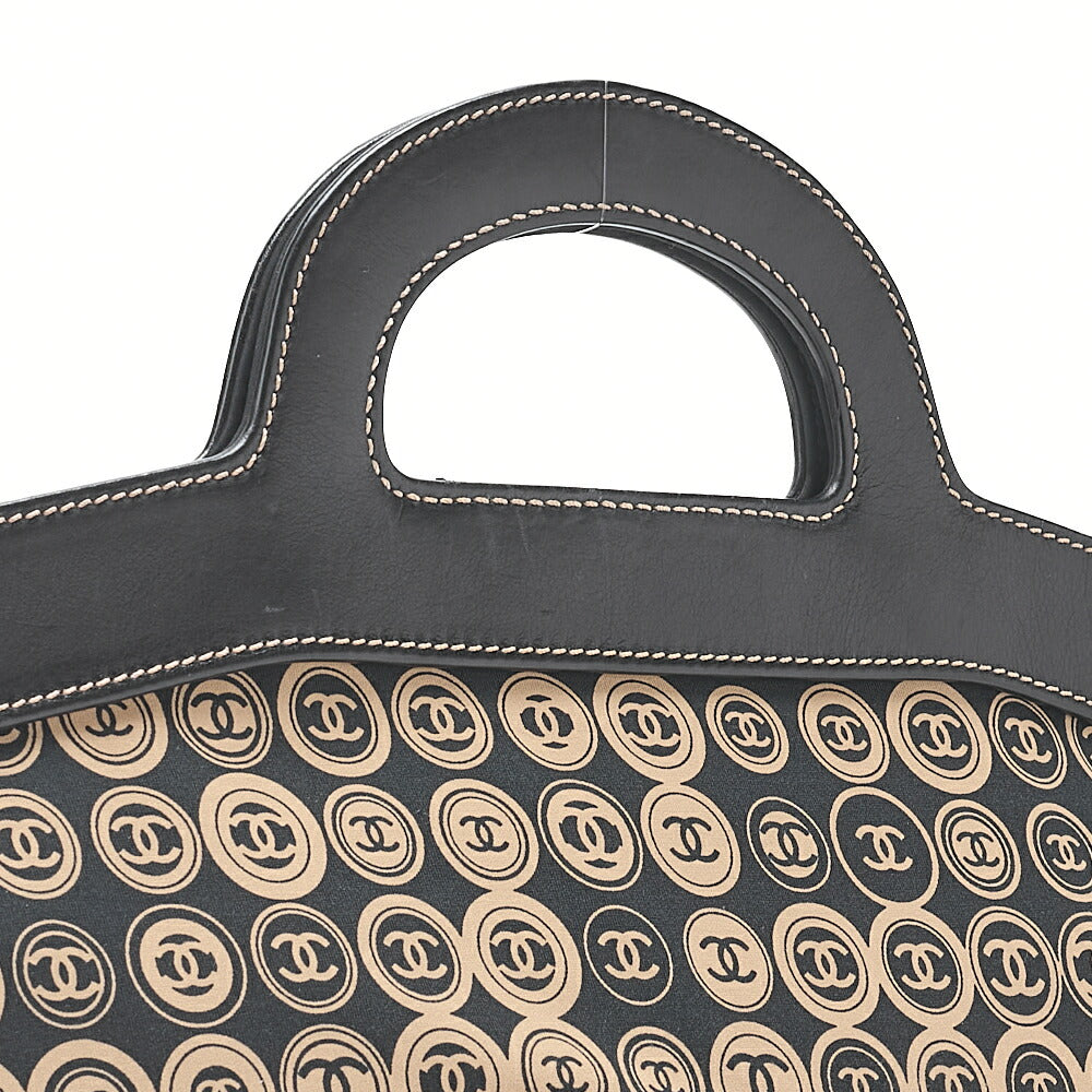 CHANEL Coco Mark All-Over Pattern Handbag Cotton Black X Gold Gold-Tone Hardware, Pre-Owned