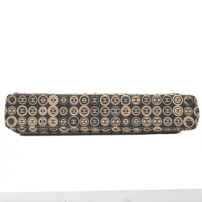 CHANEL Coco Mark All-Over Pattern Handbag Cotton Black X Gold Gold-Tone Hardware, Pre-Owned