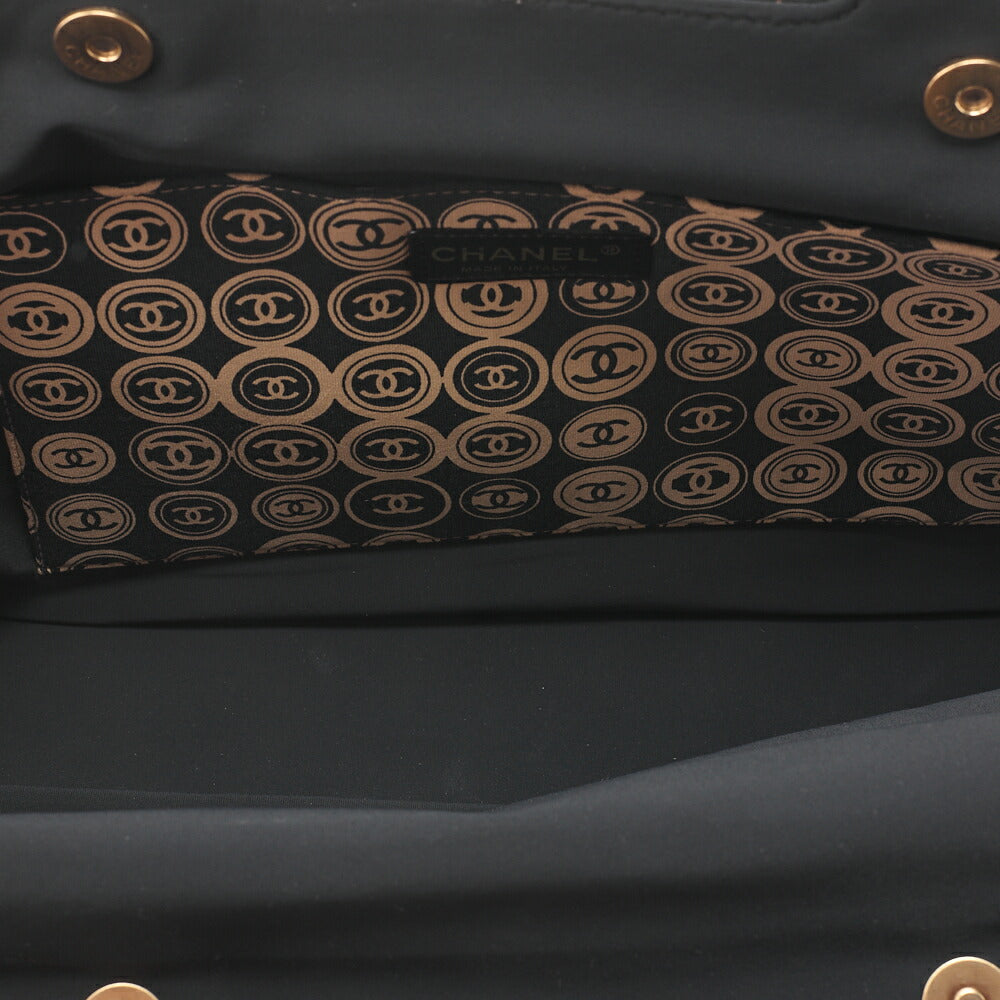 CHANEL Coco Mark All-Over Pattern Handbag Cotton Black X Gold Gold-Tone Hardware, Pre-Owned