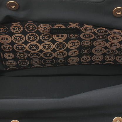 CHANEL Coco Mark All-Over Pattern Handbag Cotton Black X Gold Gold-Tone Hardware, Pre-Owned