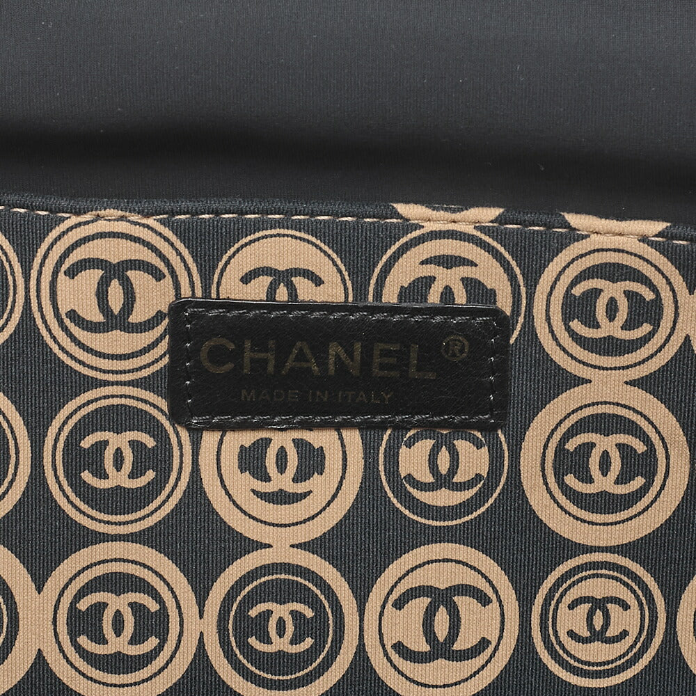 CHANEL Coco Mark All-Over Pattern Handbag Cotton Black X Gold Gold-Tone Hardware, Pre-Owned