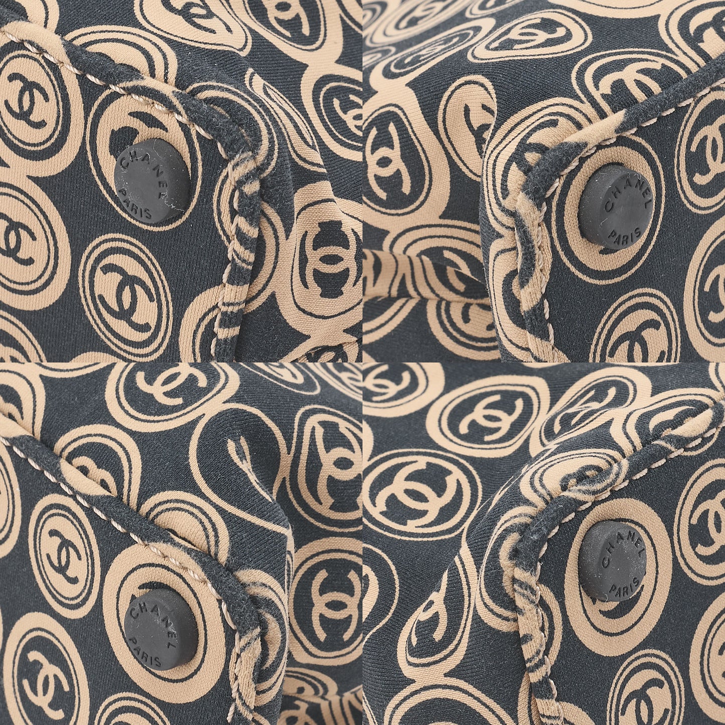 CHANEL Coco Mark All-Over Pattern Handbag Cotton Black X Gold Gold-Tone Hardware, Pre-Owned