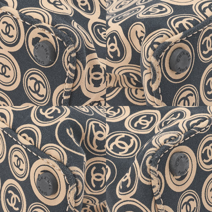 CHANEL Coco Mark All-Over Pattern Handbag Cotton Black X Gold Gold-Tone Hardware, Pre-Owned