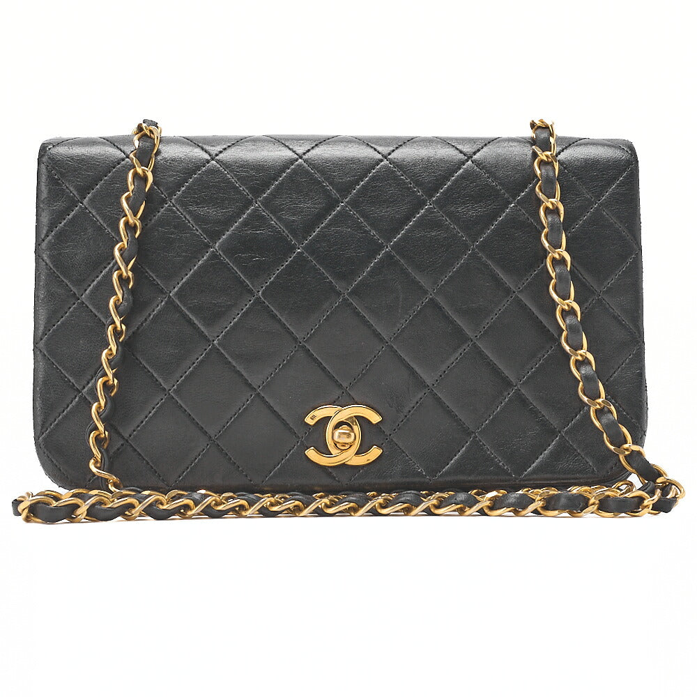 CHANEL Lambskin Matelasse Full Flap Turnlock Chain Shoulder Black Gold-Tone Hardware, Pre-Owned