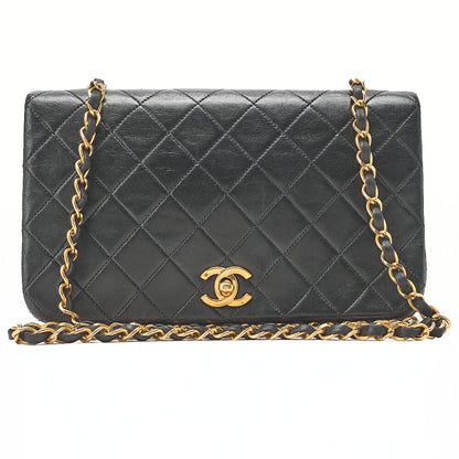 CHANEL Lambskin Matelasse Full Flap Turnlock Chain Shoulder Black Gold-Tone Hardware, Pre-Owned