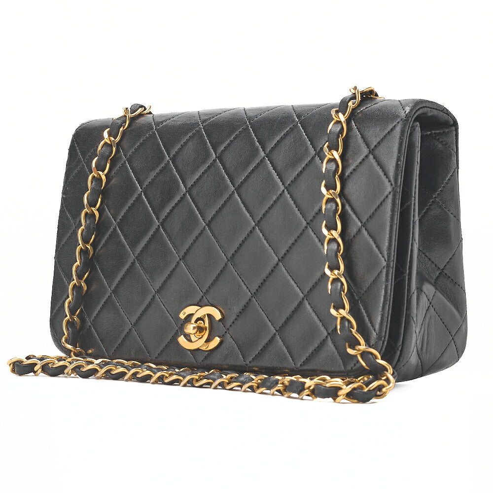 CHANEL Lambskin Matelasse Full Flap Turnlock Chain Shoulder Black Gold-Tone Hardware, Pre-Owned