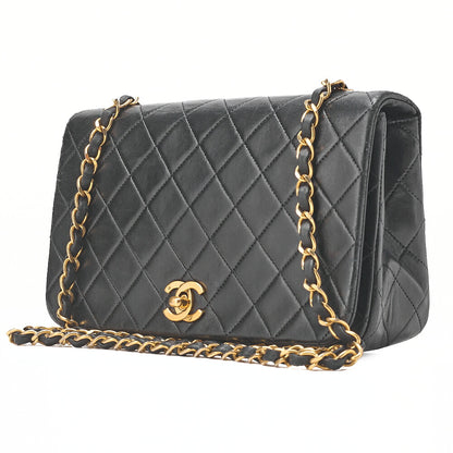 CHANEL Lambskin Matelasse Full Flap Turnlock Chain Shoulder Black Gold-Tone Hardware, Pre-Owned
