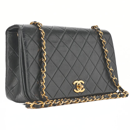CHANEL Lambskin Matelasse Full Flap Turnlock Chain Shoulder Black Gold-Tone Hardware, Pre-Owned
