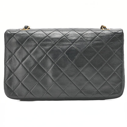 CHANEL Lambskin Matelasse Full Flap Turnlock Chain Shoulder Black Gold-Tone Hardware, Pre-Owned