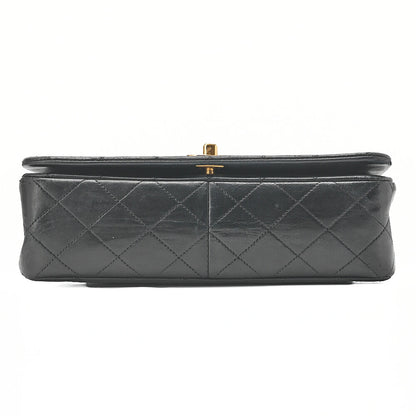 CHANEL Lambskin Matelasse Full Flap Turnlock Chain Shoulder Black Gold-Tone Hardware, Pre-Owned