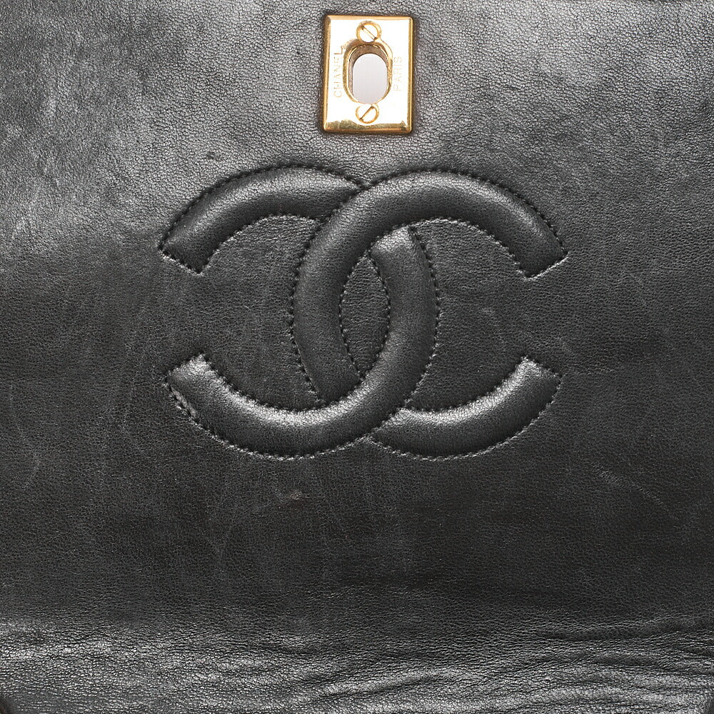 CHANEL Lambskin Matelasse Full Flap Turnlock Chain Shoulder Black Gold-Tone Hardware, Pre-Owned