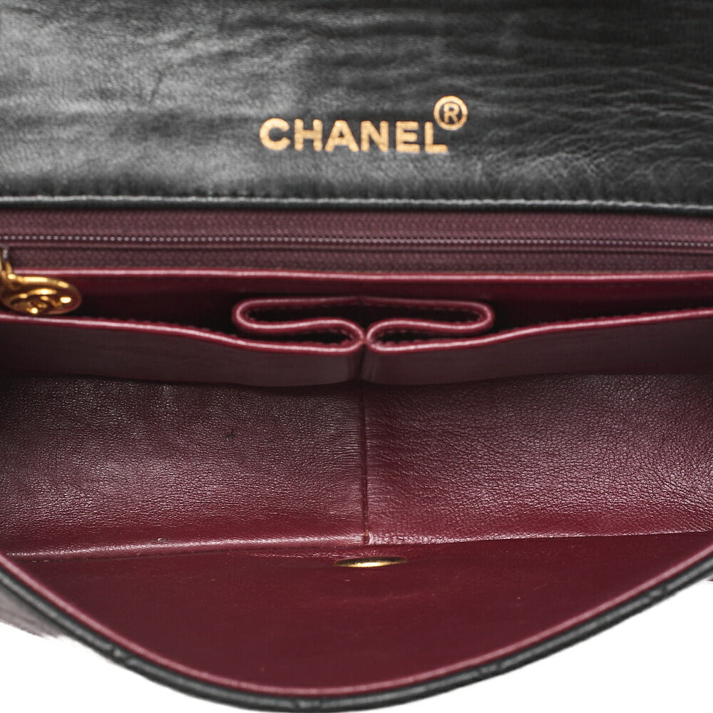 CHANEL Lambskin Matelasse Full Flap Turnlock Chain Shoulder Black Gold-Tone Hardware, Pre-Owned