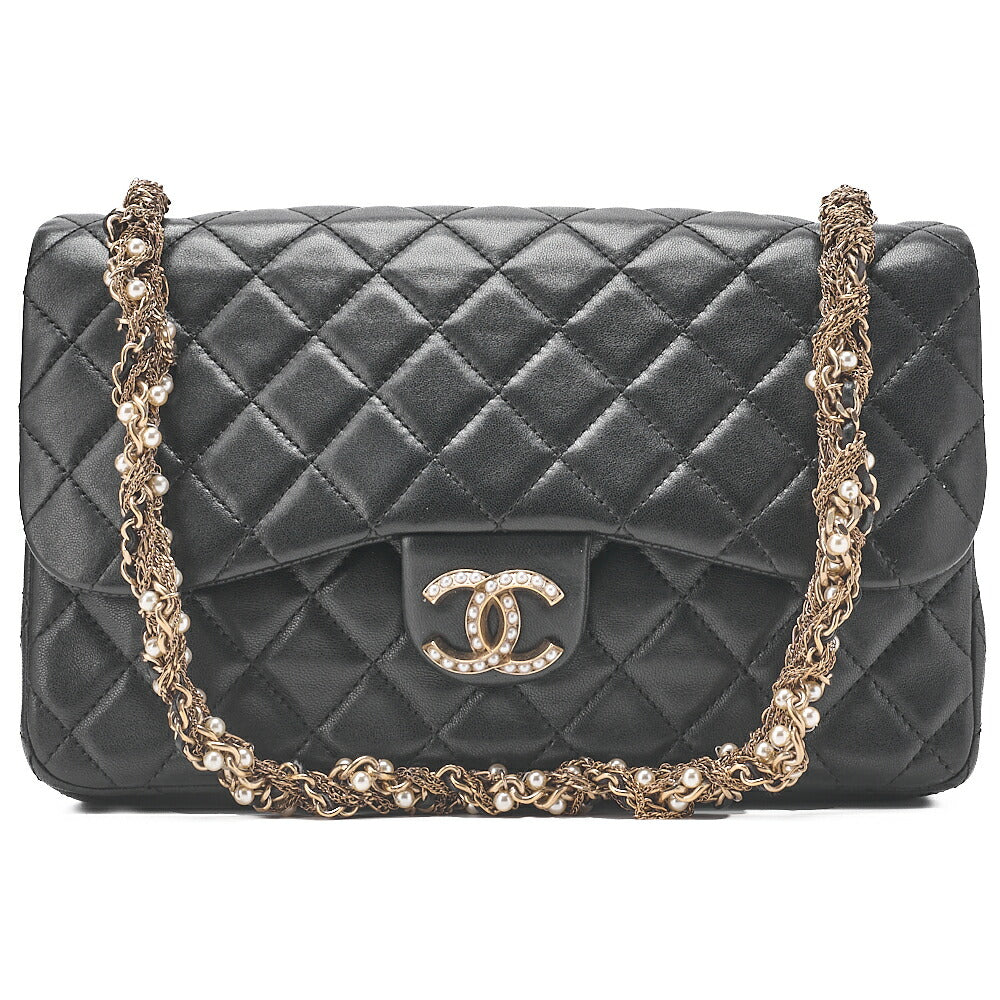 CHANEL Lambskin Matelasse 23cm Westminster Pearl Chain Shoulder Black Gold-Tone Hardware, Pre-Owned