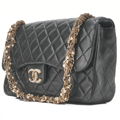 CHANEL Lambskin Matelasse 23cm Westminster Pearl Chain Shoulder Black Gold-Tone Hardware, Pre-Owned
