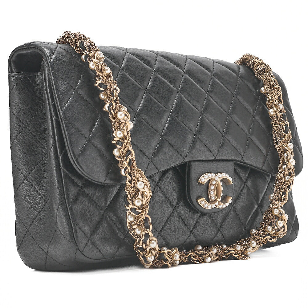 CHANEL Lambskin Matelasse 23cm Westminster Pearl Chain Shoulder Black Gold-Tone Hardware, Pre-Owned