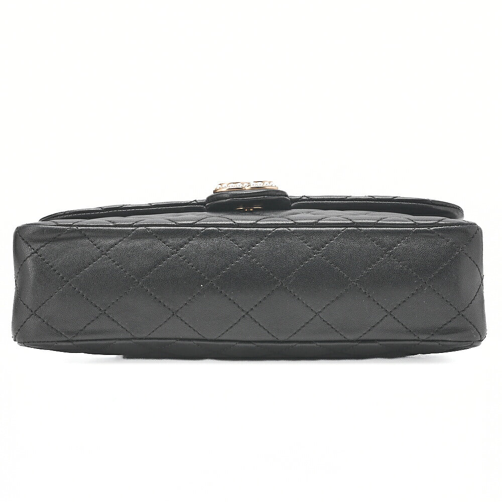 CHANEL Lambskin Matelasse 23cm Westminster Pearl Chain Shoulder Black Gold-Tone Hardware, Pre-Owned