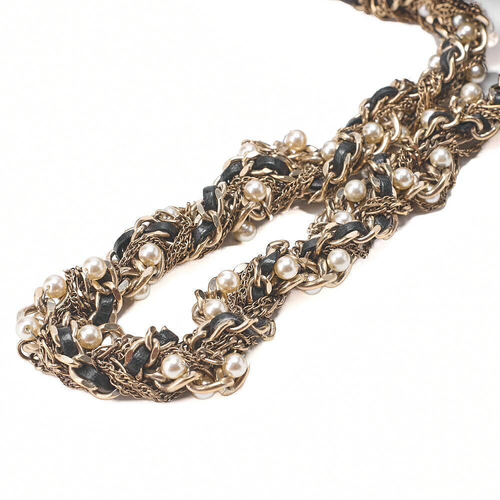 CHANEL Lambskin Matelasse 23cm Westminster Pearl Chain Shoulder Black Gold-Tone Hardware, Pre-Owned