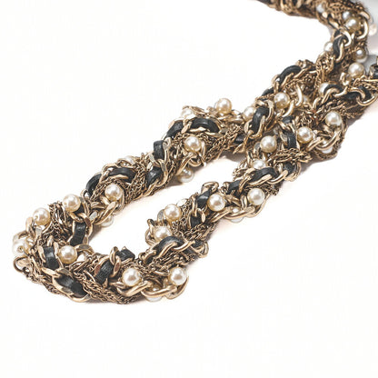 CHANEL Lambskin Matelasse 23cm Westminster Pearl Chain Shoulder Black Gold-Tone Hardware, Pre-Owned