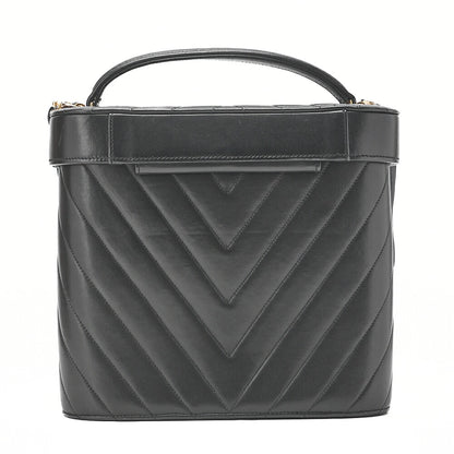 CHANEL Lambskin Chevron Bicolore 2way Vanity Shoulder Black Gold-Tone Hardware, Pre-Owned