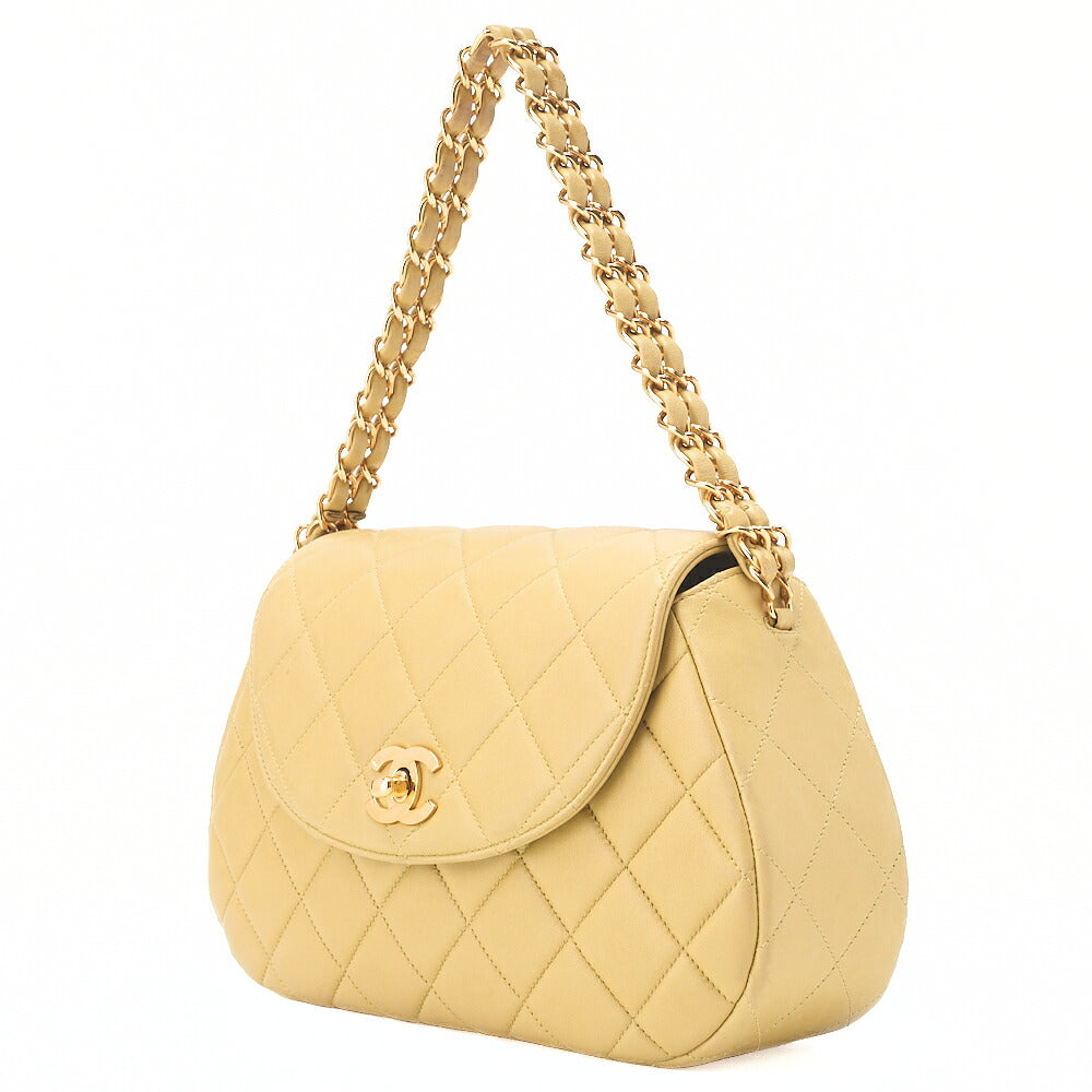 CHANEL Lambskin Matelasse Turnlock Round Flap Chain Handbag Yellow Gold-Tone Hardware, Pre-Owned