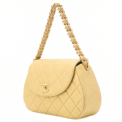 CHANEL Lambskin Matelasse Turnlock Round Flap Chain Handbag Yellow Gold-Tone Hardware, Pre-Owned