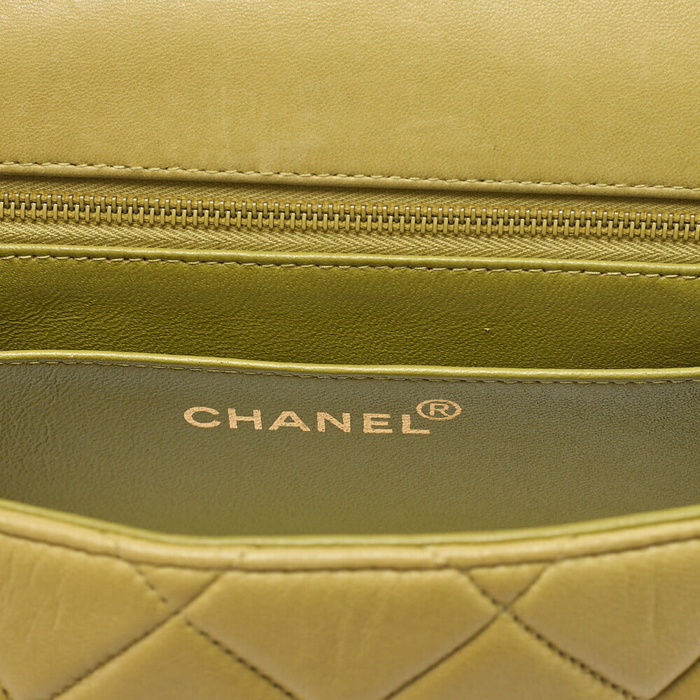 CHANEL Lambskin Matelasse Turnlock Round Flap Chain Handbag Yellow Gold-Tone Hardware, Pre-Owned