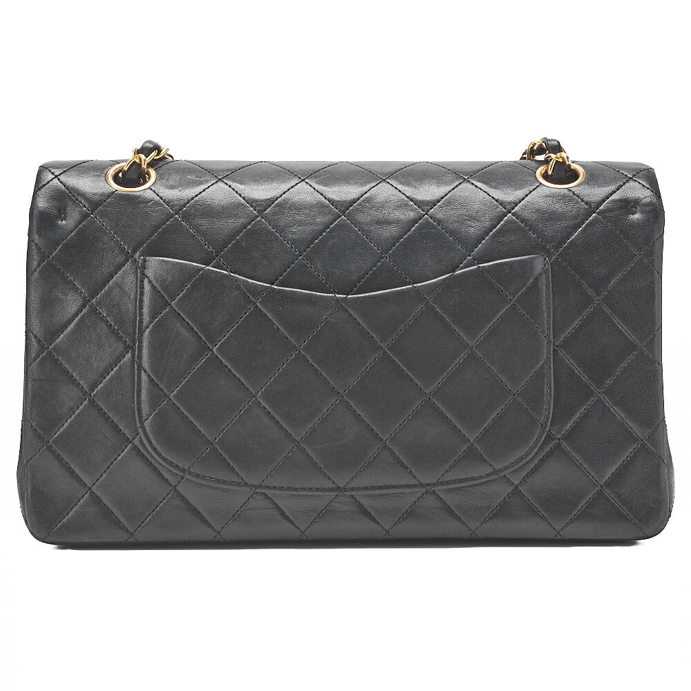 CHANEL Lambskin Matelasse W Flap 25 Chain Shoulder Black Gold-Tone Hardware, Pre-Owned