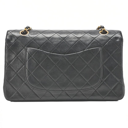 CHANEL Lambskin Matelasse W Flap 25 Chain Shoulder Black Gold-Tone Hardware, Pre-Owned