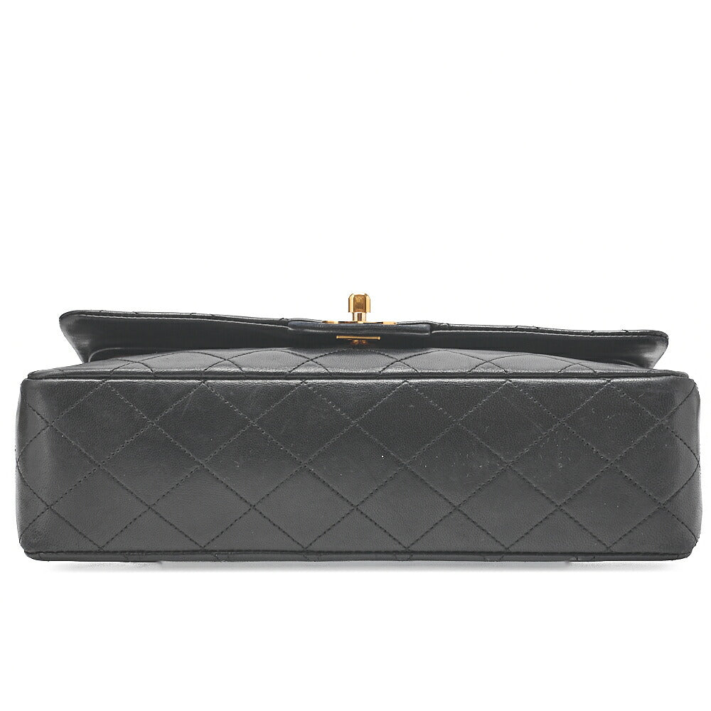 CHANEL Lambskin Matelasse W Flap 25 Chain Shoulder Black Gold-Tone Hardware, Pre-Owned