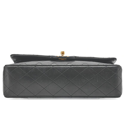 CHANEL Lambskin Matelasse W Flap 25 Chain Shoulder Black Gold-Tone Hardware, Pre-Owned