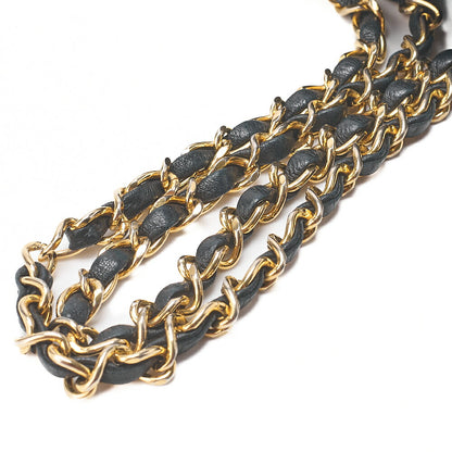 CHANEL Lambskin Matelasse W Flap 25 Chain Shoulder Black Gold-Tone Hardware, Pre-Owned