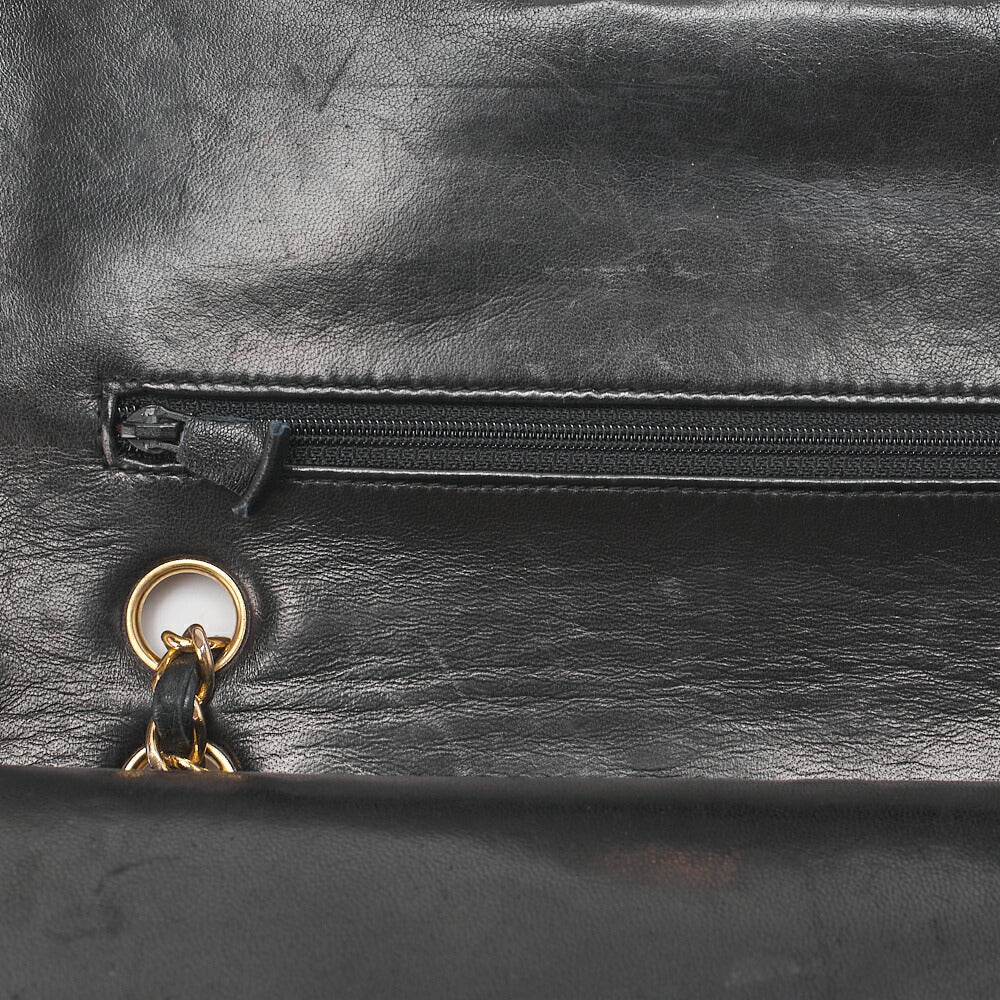 CHANEL Lambskin Matelasse W Flap 25 Chain Shoulder Black Gold-Tone Hardware, Pre-Owned