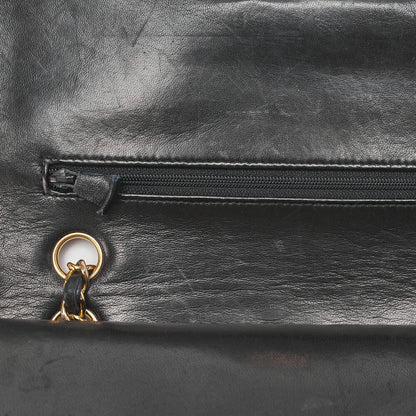 CHANEL Lambskin Matelasse W Flap 25 Chain Shoulder Black Gold-Tone Hardware, Pre-Owned