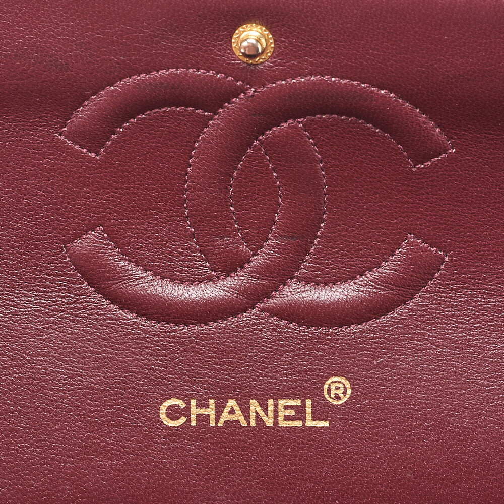 CHANEL Lambskin Matelasse W Flap 25 Chain Shoulder Black Gold-Tone Hardware, Pre-Owned