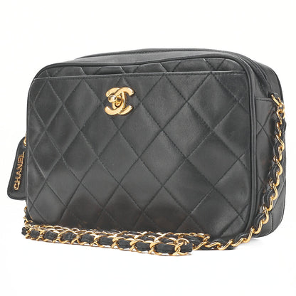 CHANEL Matelasse Logo Charm Camera Back Shoulder Bag Lambskin Black Gold-Tone Hardware, Pre-Owned