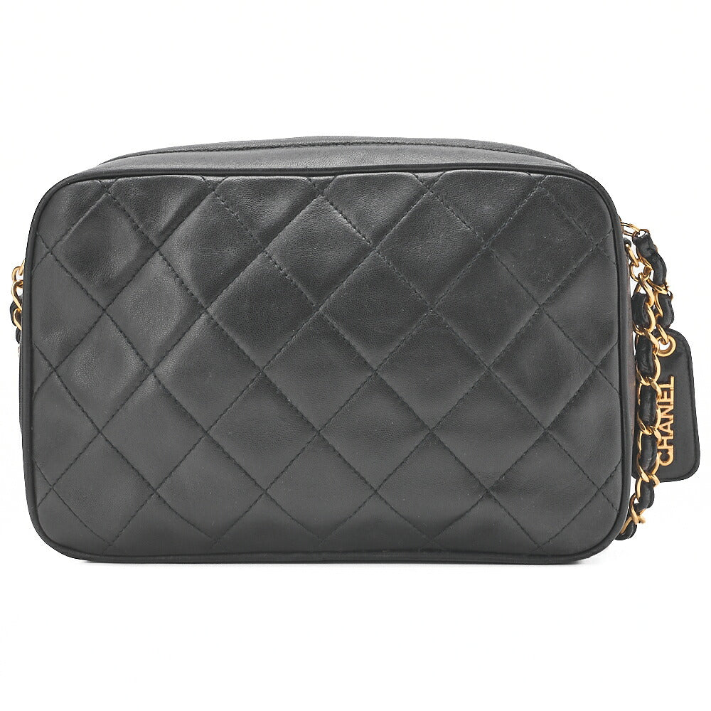 CHANEL Matelasse Logo Charm Camera Back Shoulder Bag Lambskin Black Gold-Tone Hardware, Pre-Owned