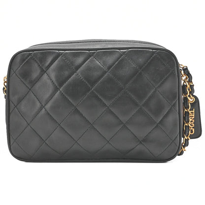 CHANEL Matelasse Logo Charm Camera Back Shoulder Bag Lambskin Black Gold-Tone Hardware, Pre-Owned
