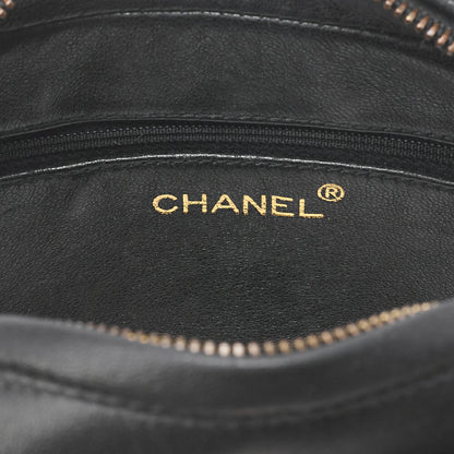 CHANEL Matelasse Logo Charm Camera Back Shoulder Bag Lambskin Black Gold-Tone Hardware, Pre-Owned