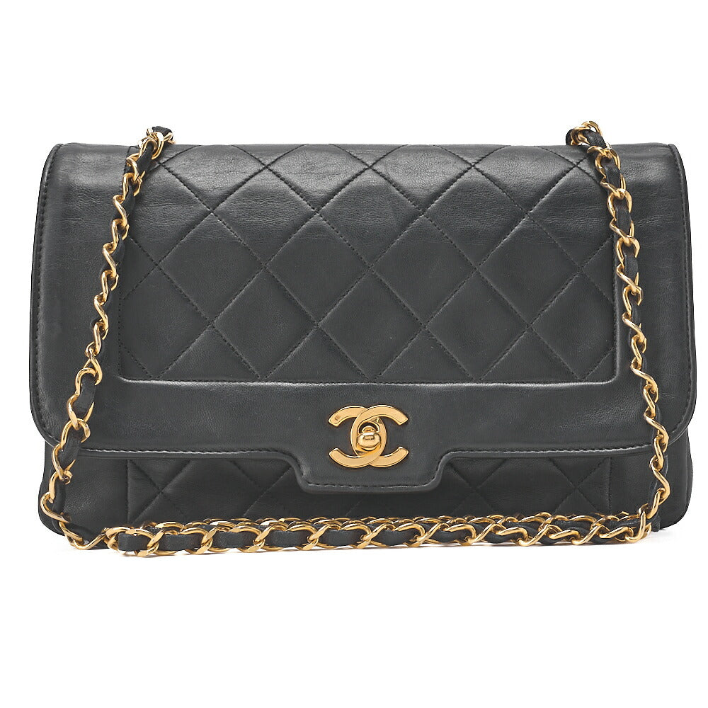 CHANEL Matelasse Diana Flap 25cm Chain Shoulder Lambskin Black Gold-Tone Hardware, Pre-Owned