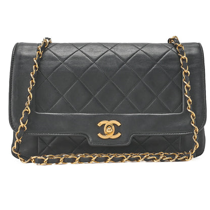 CHANEL Matelasse Diana Flap 25cm Chain Shoulder Lambskin Black Gold-Tone Hardware, Pre-Owned