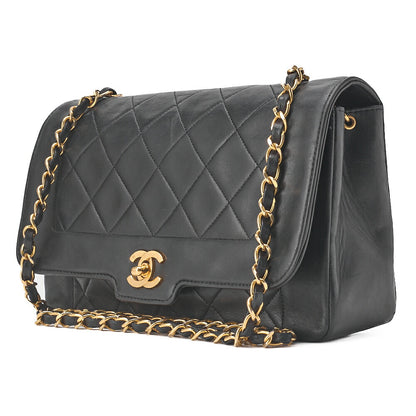 CHANEL Matelasse Diana Flap 25cm Chain Shoulder Lambskin Black Gold-Tone Hardware, Pre-Owned
