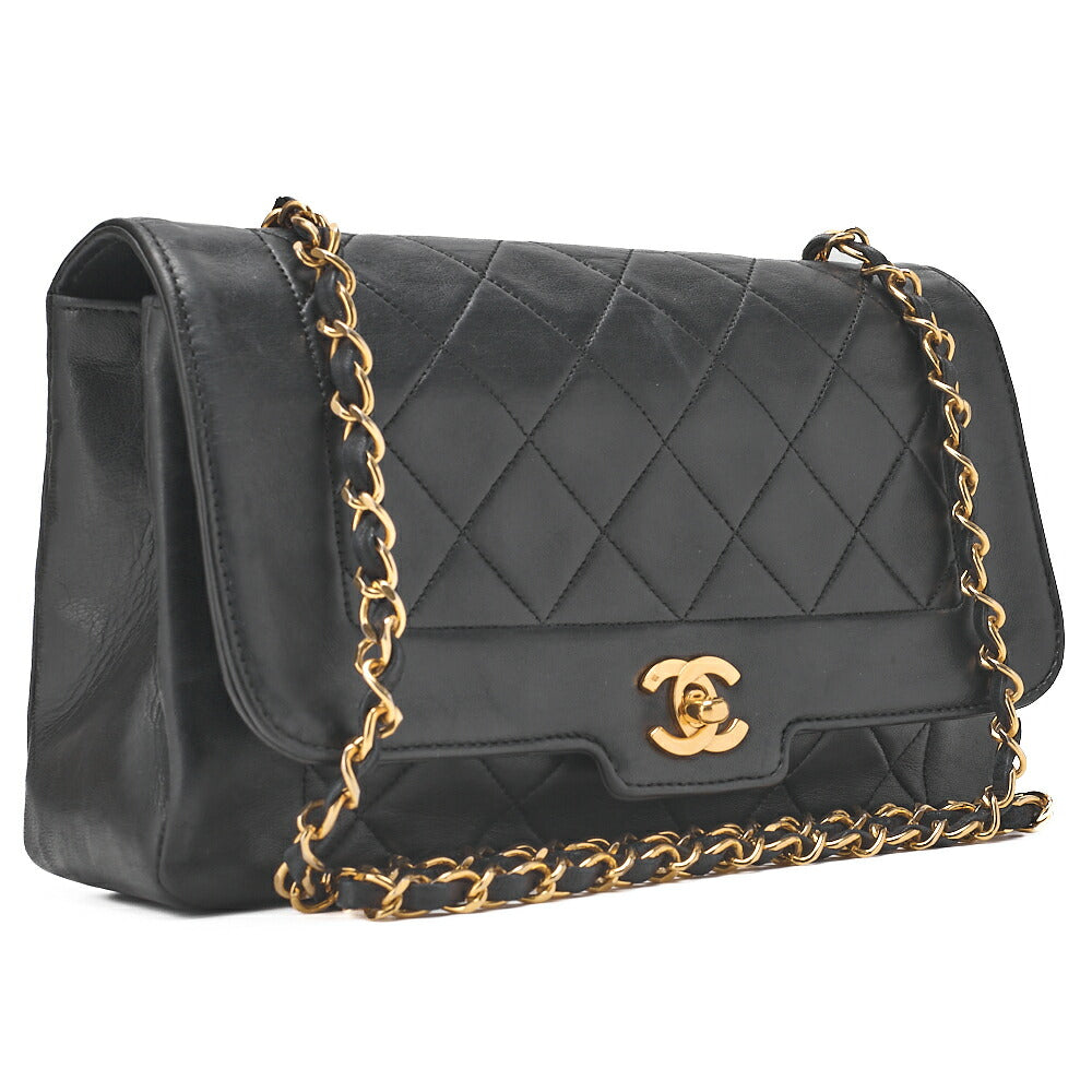 CHANEL Matelasse Diana Flap 25cm Chain Shoulder Lambskin Black Gold-Tone Hardware, Pre-Owned