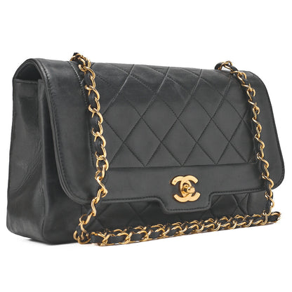 CHANEL Matelasse Diana Flap 25cm Chain Shoulder Lambskin Black Gold-Tone Hardware, Pre-Owned