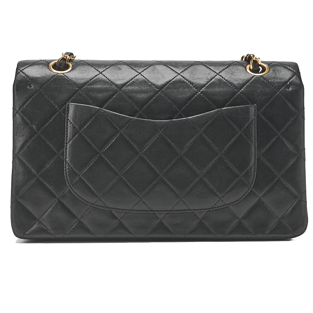 CHANEL Chain Shoulder Bag Matelasse Double Flap 25cm Lambskin Black Gold-Tone Hardware, Pre-Owned