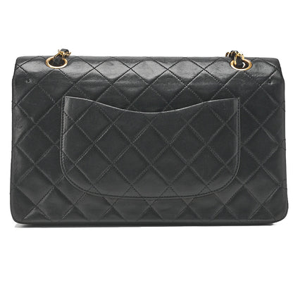 CHANEL Chain Shoulder Bag Matelasse Double Flap 25cm Lambskin Black Gold-Tone Hardware, Pre-Owned