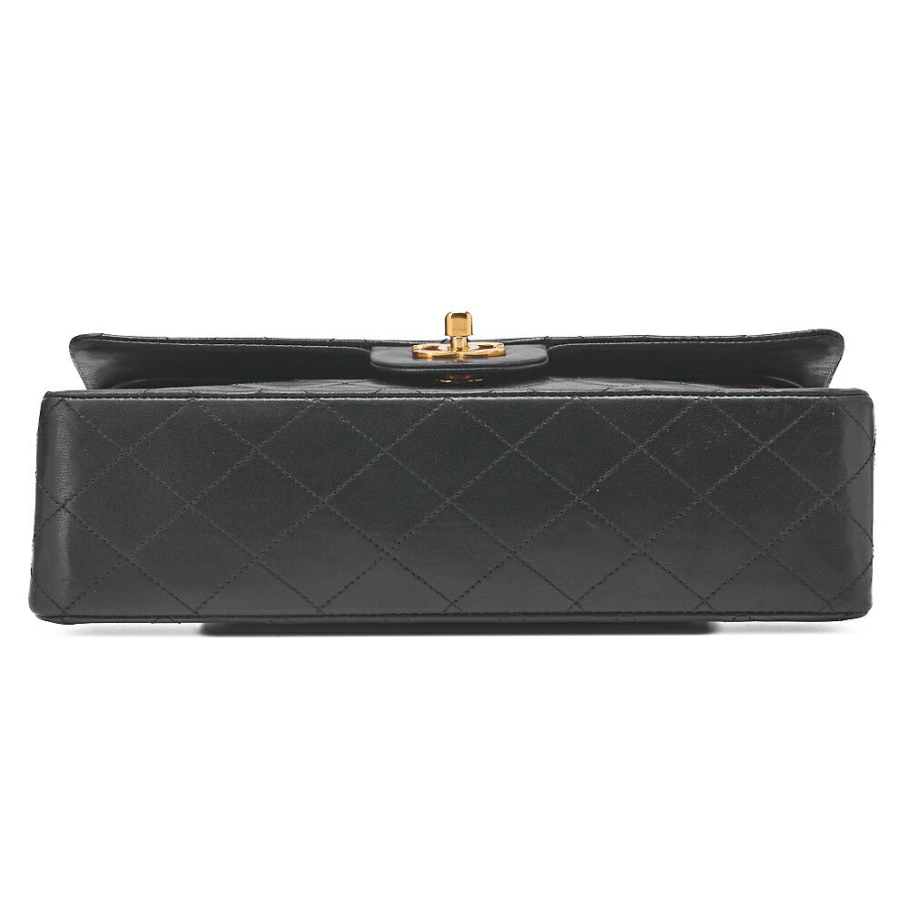 CHANEL Chain Shoulder Bag Matelasse Double Flap 25cm Lambskin Black Gold-Tone Hardware, Pre-Owned