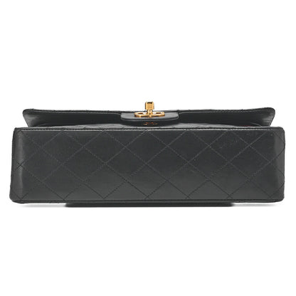 CHANEL Chain Shoulder Bag Matelasse Double Flap 25cm Lambskin Black Gold-Tone Hardware, Pre-Owned
